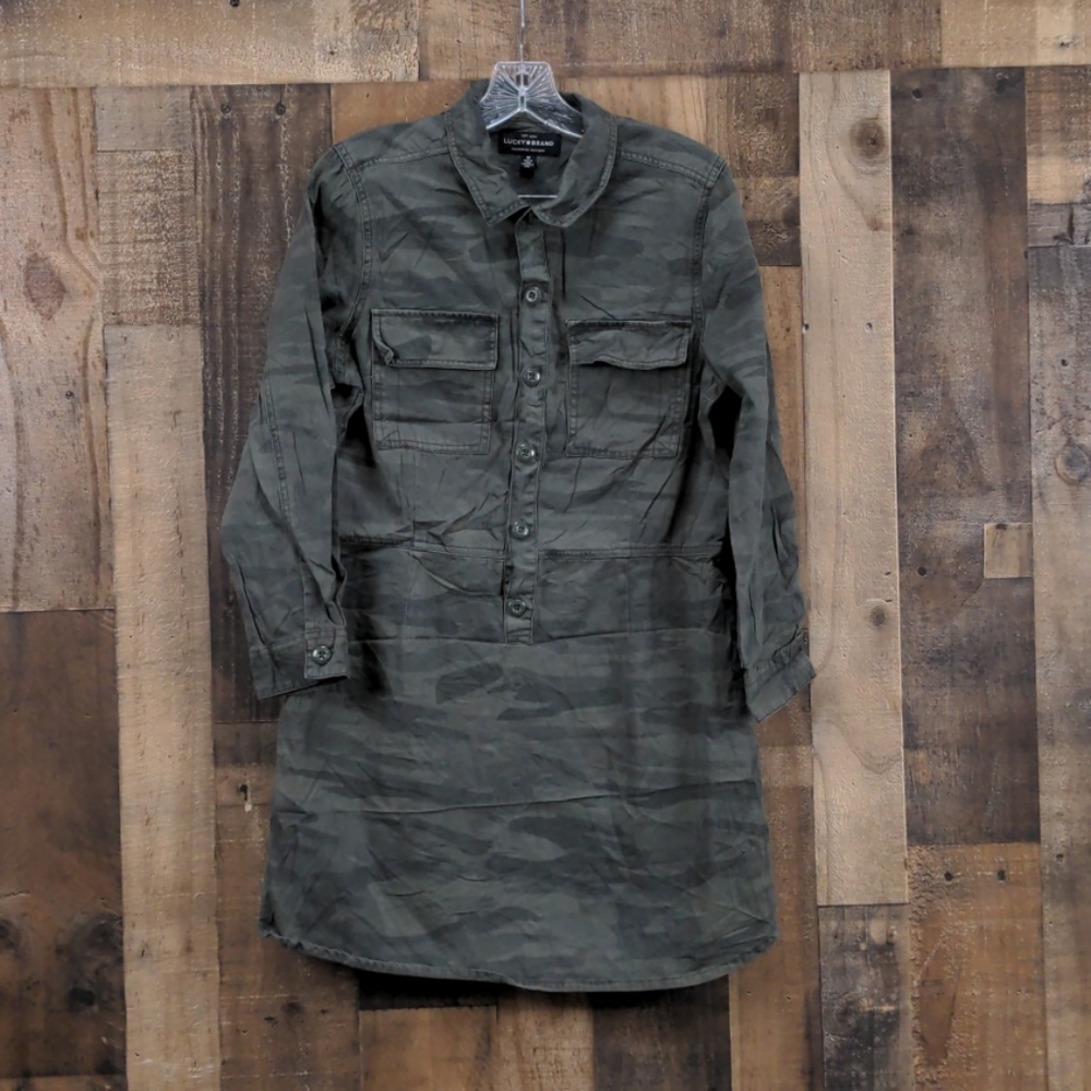 Lucky Brand Green Camouflage Long Sleeve Dress